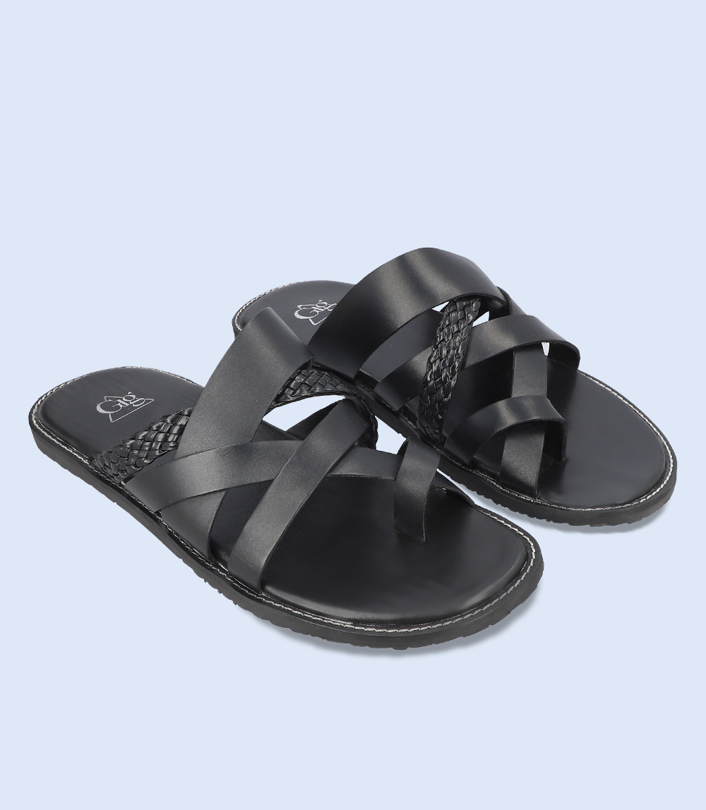 Black Leather Chappal For Men Men Casual Chappal-BLACK