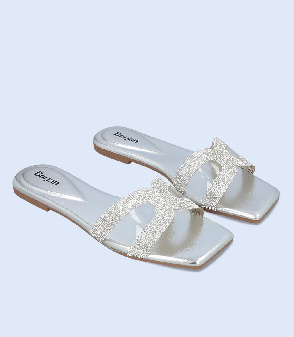 Ladies hot sale silver slippers