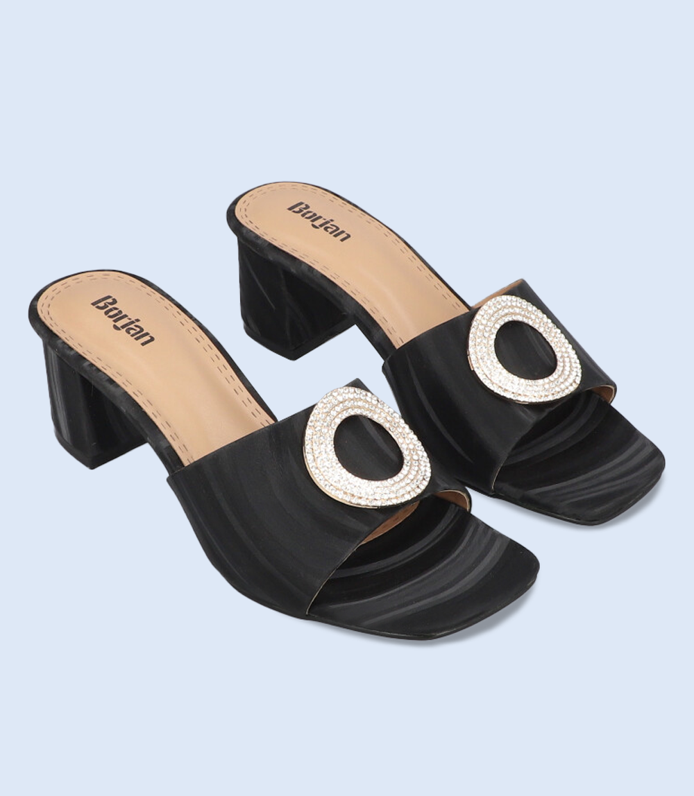 BW9354-BLACK-Women Casual Slipper Heels