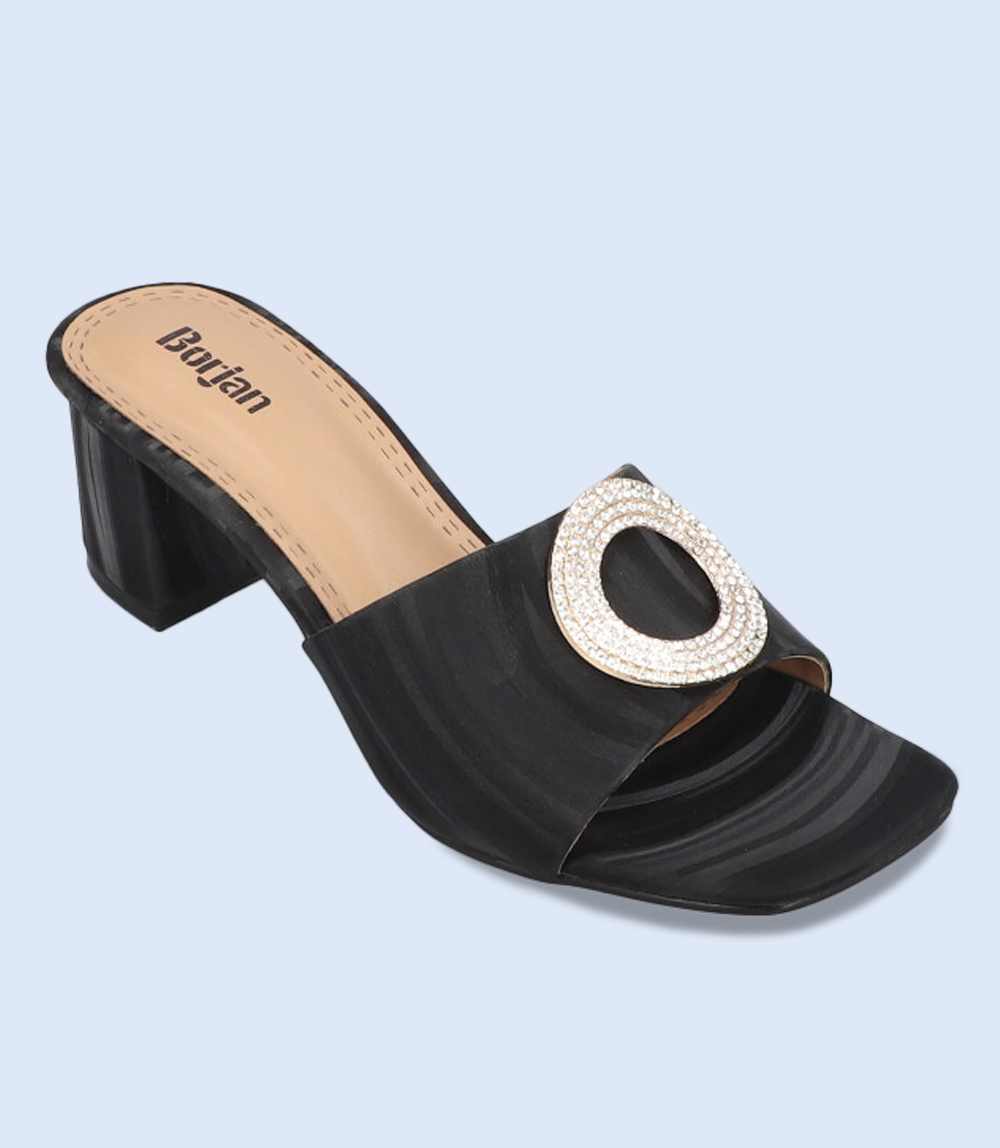 BW9354-BLACK-Women Casual Slipper Heels